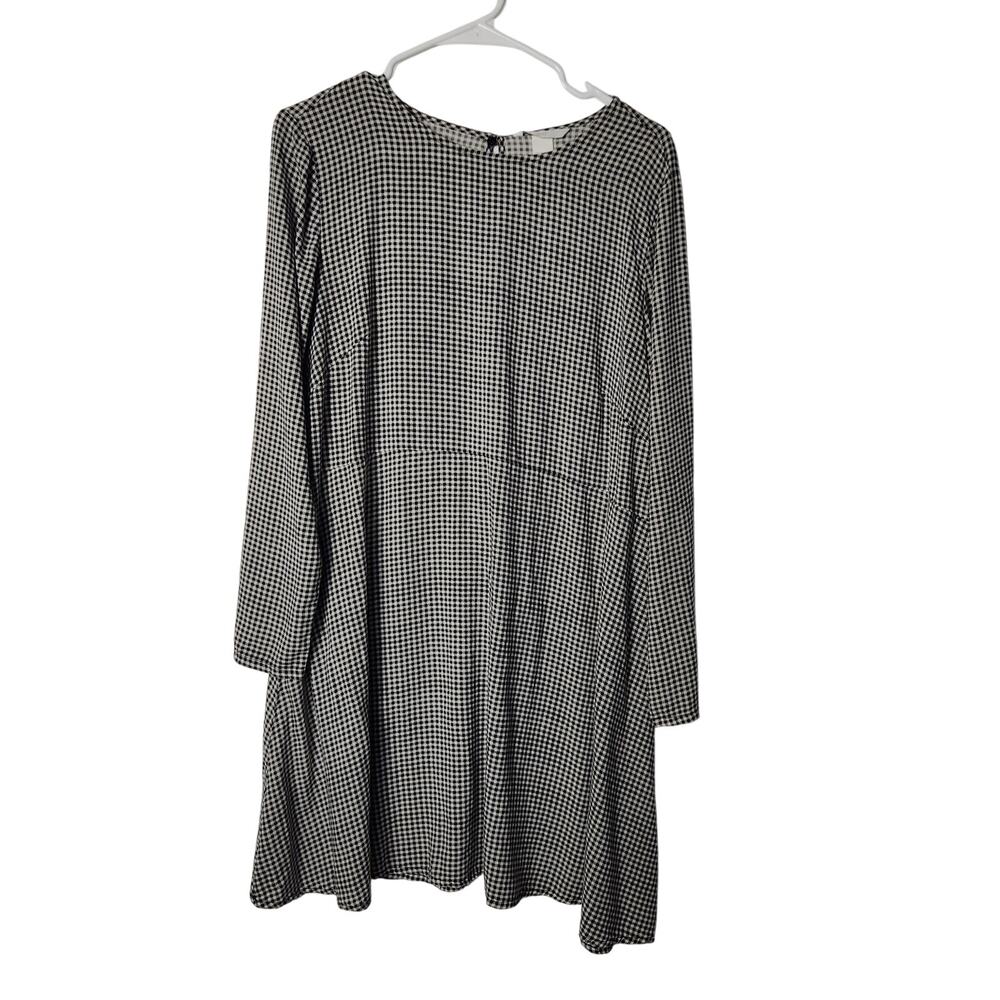 H&M Black Gingham Long Sleeve Crewneck A-Line Shift Casual Mini Dress Size 14